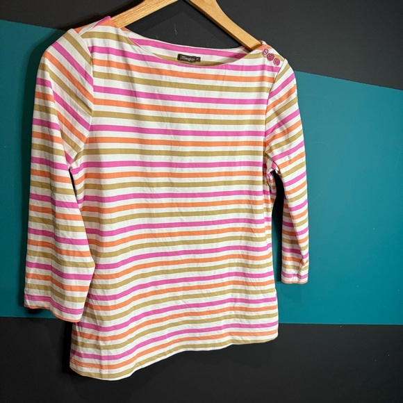 J. McLaughlin Pink and Blue Fitted 3/4 Sleeve Top - Picture 4 of 13